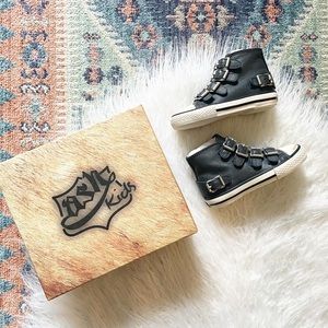 {ash} leather buckle sneaker kids blue 7.5 or 9